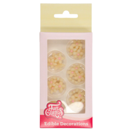 [P. CADUC.] DECORAES DE MARZIPAN FUNCAKES - CRISNTEMOS (BRANCO/ROSA)