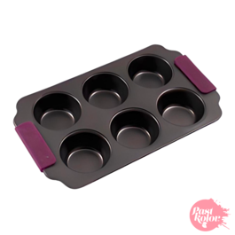 MOLDE DE AÇO PARA 6 CUPCAKES CON ALÇAS DE SILICONE