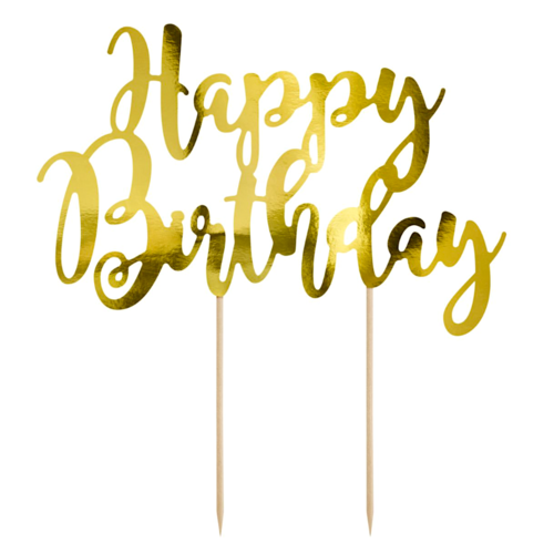 CAKE TOPPER PARTYDECO - "HAPPY BIRTHDAY" DOURADO