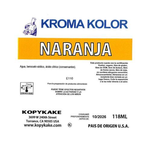 CORANTE PARA AERÓGRAFO “KROMA KOLOR” KOPYKAKE - LARANJA (118 ML)