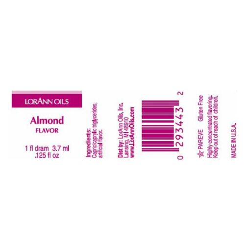 AROMA CONCENTRADO LORANN - AMÊNDOA / ALMOND (3,7 ML)